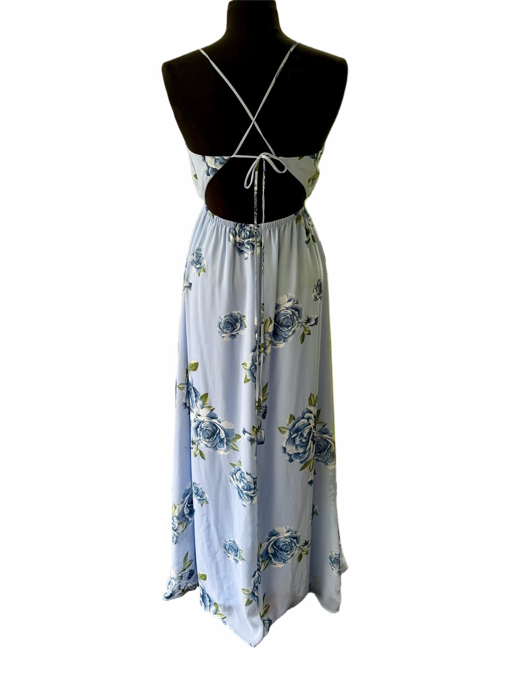 Lulu’s Kind And Loving Light Blue Floral Backless Maxi Dress Size Small - Picture 6 of 15